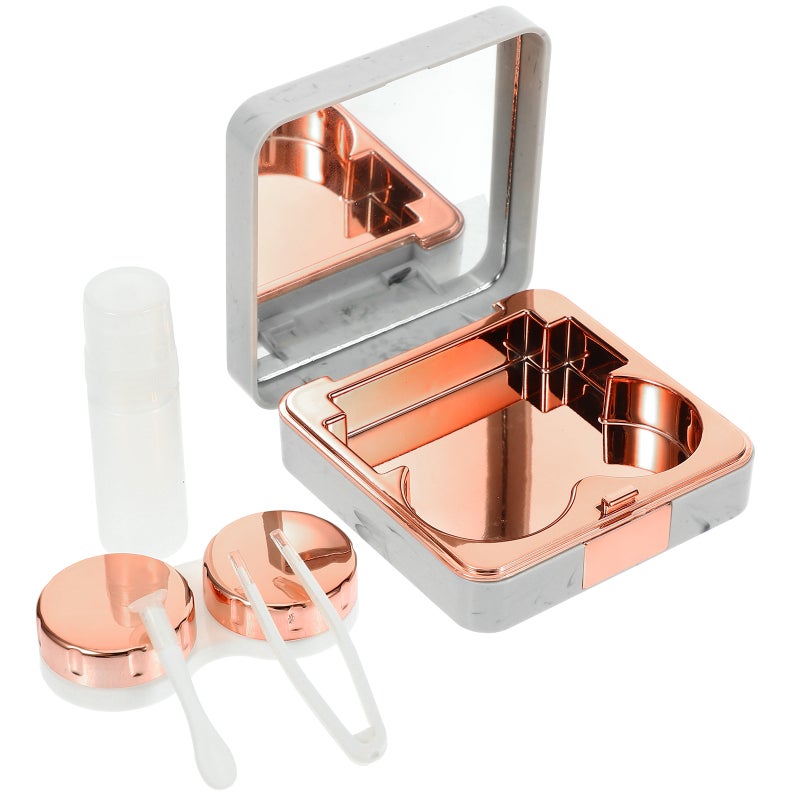 1 Set of Travel -lens Box with Mirror Cute Case Cosmetic Lens Cases with Tools for Women Girls - Image 1