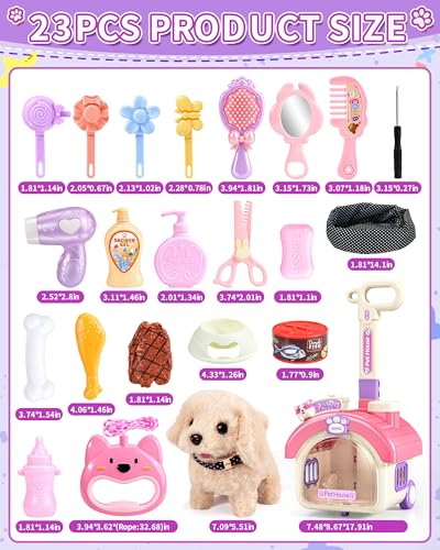 STACTCUTE 23Pcs Dog Toys for Kids Girls Walking Barking Interactive Realistic Stuffed Dog with Portable Puppy Stroller Accessories Toys Pretend Puppy Pet Care Playset Gifts for Little Girls 3 4 5 6 Year Old - Image 5