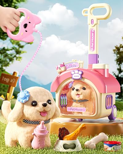 STACTCUTE 23Pcs Dog Toys for Kids Girls Walking Barking Interactive Realistic Stuffed Dog with Portable Puppy Stroller Accessories Toys Pretend Puppy Pet Care Playset Gifts for Little Girls 3 4 5 6 Year Old - Image 1