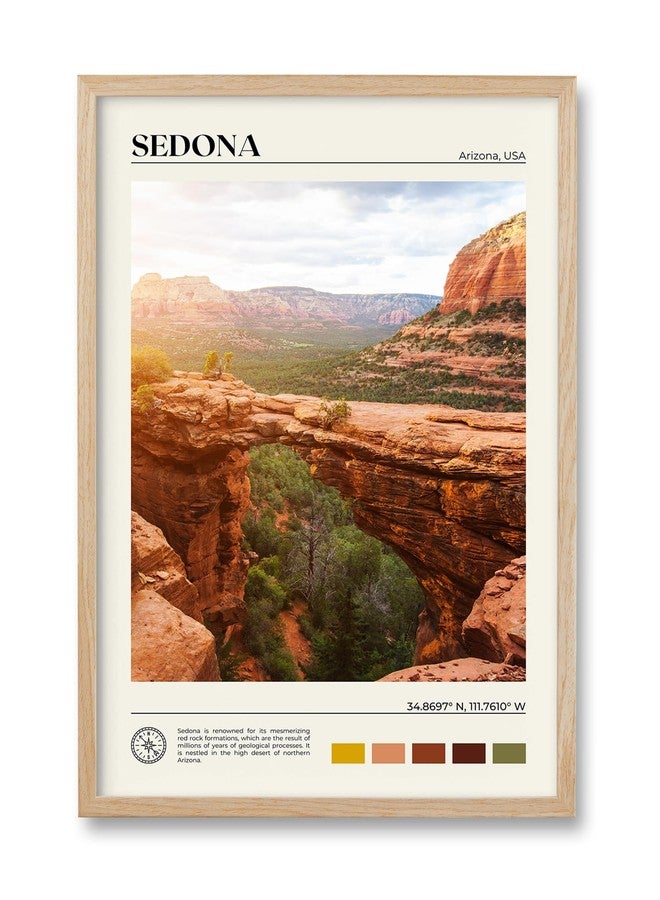 HesenDot Natural OAK Wood Framed Arizona Wall Art,12x16in Sedona's red rock formations Quality Canvas Wall Print,Classic Urban Landmark Wall Decor for Living Room,Bedroom,Office Gallery Set of 1 - Image 1