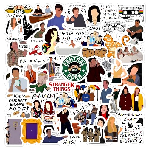 True Flair Pack of 63 Waterproof Friends Vinyl Self-Adhesive Sticker for Adults, Multicolor Tv Series Stickers for Laptop, Journal, Guitar, Mobile - Residue Free - Image 1