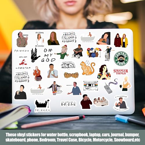 True Flair Pack of 63 Waterproof Friends Vinyl Self-Adhesive Sticker for Adults, Multicolor Tv Series Stickers for Laptop, Journal, Guitar, Mobile - Residue Free - Image 4