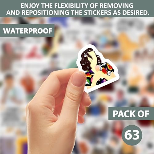 True Flair Pack of 63 Waterproof Friends Vinyl Self-Adhesive Sticker for Adults, Multicolor Tv Series Stickers for Laptop, Journal, Guitar, Mobile - Residue Free - Image 5