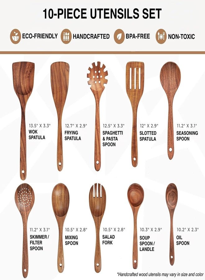 AVARO Wooden Spoons for Cooking -10 Pcs Cooking Utensils Set with Smooth Finish, Durable Teak Wood Kitchen Utensils Set, Nonstick Cooking Utensils, Lightweight, Heat-Resistant, Comfort Grip Kitchen Utensils - Image 5