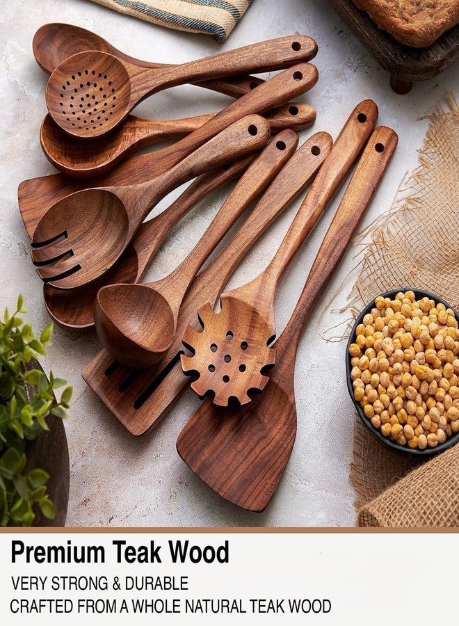 AVARO Wooden Spoons for Cooking -10 Pcs Cooking Utensils Set with Smooth Finish, Durable Teak Wood Kitchen Utensils Set, Nonstick Cooking Utensils, Lightweight, Heat-Resistant, Comfort Grip Kitchen Utensils - Image 2