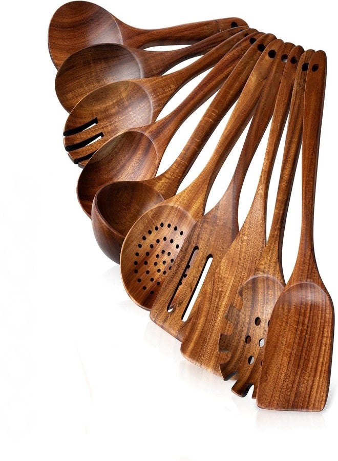 AVARO Wooden Spoons for Cooking -10 Pcs Cooking Utensils Set with Smooth Finish, Durable Teak Wood Kitchen Utensils Set, Nonstick Cooking Utensils, Lightweight, Heat-Resistant, Comfort Grip Kitchen Utensils - Image 1