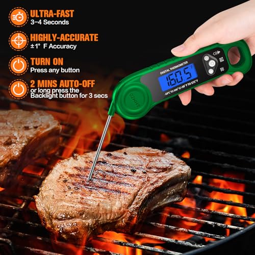 AMMZO Digital Meat Thermometer for Grilling Candy Thermometer Instant Read Food Thermometer Waterproof with Backlight for Cooking Deep Fry BBQ Grill Smoker and Roast Green - Image 3