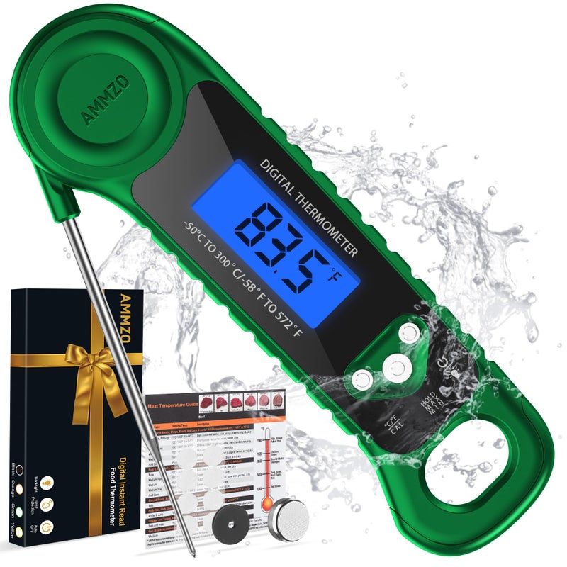 AMMZO Digital Meat Thermometer for Grilling Candy Thermometer Instant Read Food Thermometer Waterproof with Backlight for Cooking Deep Fry BBQ Grill Smoker and Roast Green - Image 2