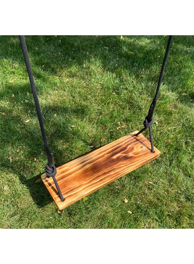L&E Carbonized Hanging Wooden Swing, 24"x 8"x 1.2" Tree Swing for Adults Kids with 200KG Load, Adjustable Climbing Rope Plus Tree Straps 2M, Outdoor Indoor Room Wood Swing Set - Image 3