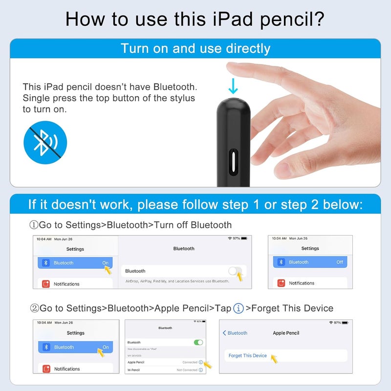 قلم اللمس لأجهزة iPad، قلم شحن سريع لمدة 13 دقيقة مع رفض راحة اليد، حساسية الميل، متوافق مع 2018-2024 iPad Air 3/4/5/6، iPad mini 5/6، iPad 6/7/8/9/10، iPad Pro 11"/12.9"/M4 (أسود) - Image 5