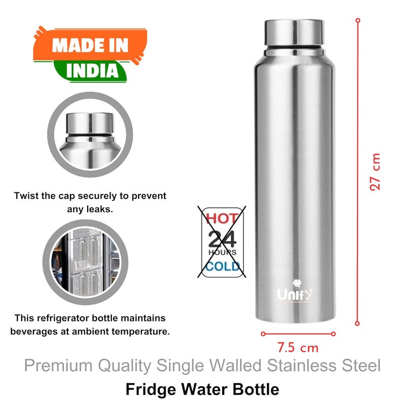 Unify Stainless Steel Water Bottle 1 Litre for Fridge, School, Office, Gym, Travel | Leak Proof | Rust Free | BPA Free | Easy to Carry Bottle for Girls, Boys, Kids & Adults (Saturn, Set of 1, 1000 ml) - Image 2