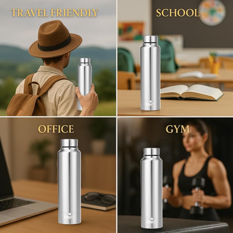 Unify Stainless Steel Water Bottle 1 Litre for Fridge, School, Office, Gym, Travel | Leak Proof | Rust Free | BPA Free | Easy to Carry Bottle for Girls, Boys, Kids & Adults (Saturn, Set of 1, 1000 ml) - Image 4
