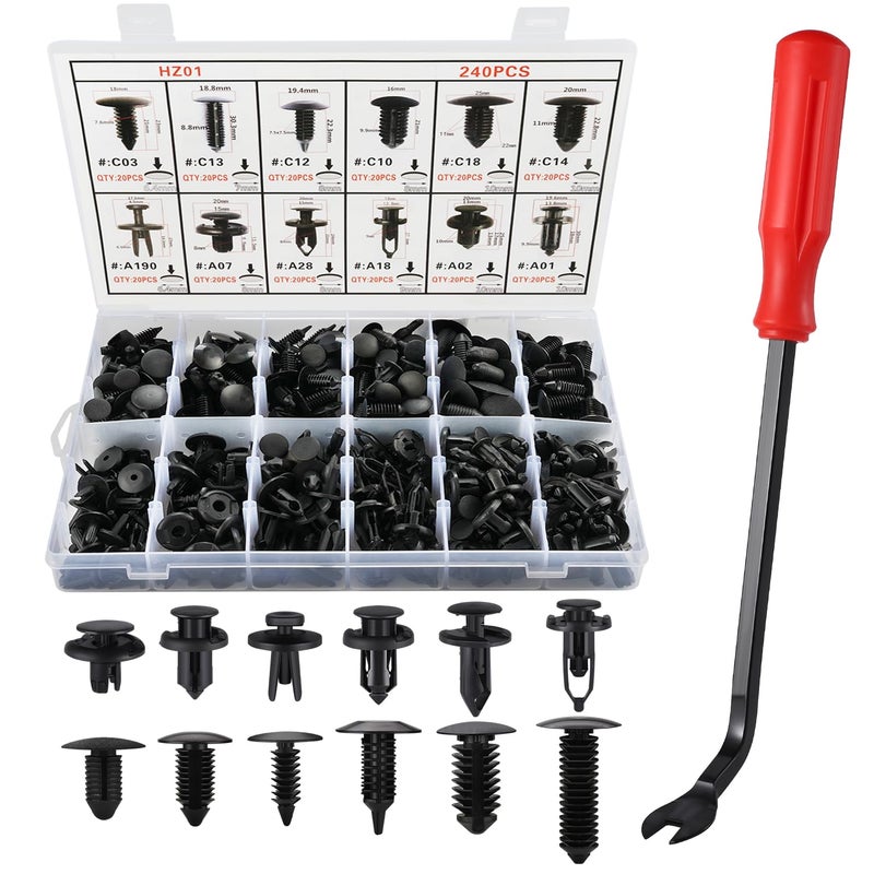 LivTee 240pcs Car Plastic Push Pin Rivet Fasteners Assortment Universal Retainer Clips Push Type Retainers Set in Case with Remover Tool