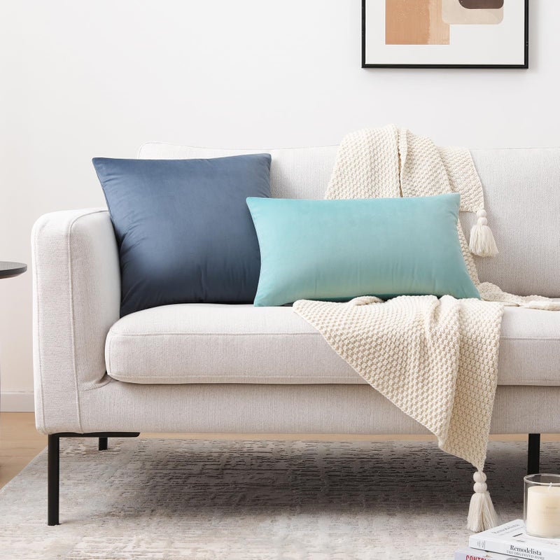 Mixhug Set of 2 Cozy Velvet Square Decorative Throw Pillow Covers for Couch and Bed, Dusty Blue, 18 x 18 Inches - Image 4