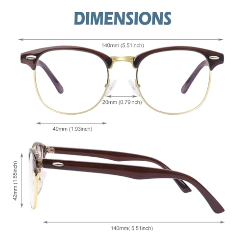 CGID Happy Store CN56 Vintage Inspired Classic Horn Rimmed Half Frame Nerd UV400 Clear Lens Glasses Semi-Rimless, Brown - Image 5