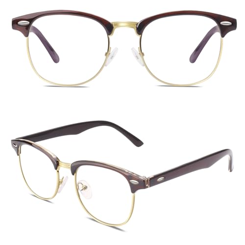 CGID Happy Store CN56 Vintage Inspired Classic Horn Rimmed Half Frame Nerd UV400 Clear Lens Glasses Semi-Rimless, Brown - Image 1