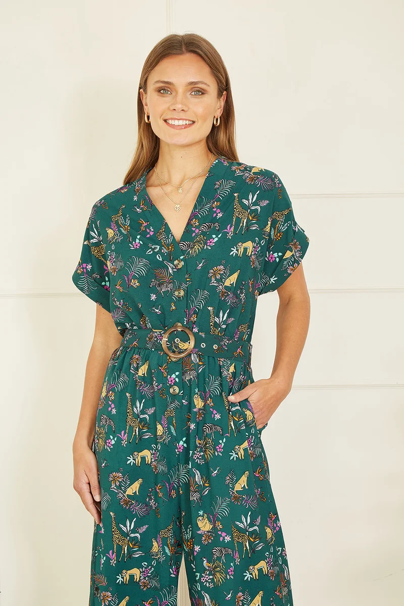 Yumi Recycled Safari Animal Print Jumpsuit