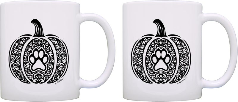 ThisWear Halloween Mugs Coffee Dog Print Pumpkin 2 Pack 11oz Ceramic Coffee Mug Set - Image 1