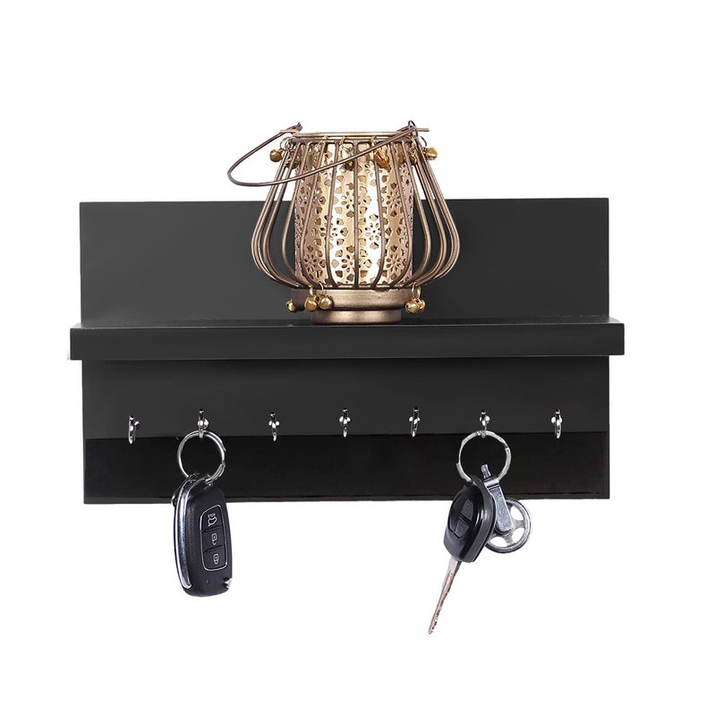 DIME حامل مفاتيح مثبت على الحائط مع رف أنيق لتنظيم الرف (7 خطافات، أسود) - Image 2