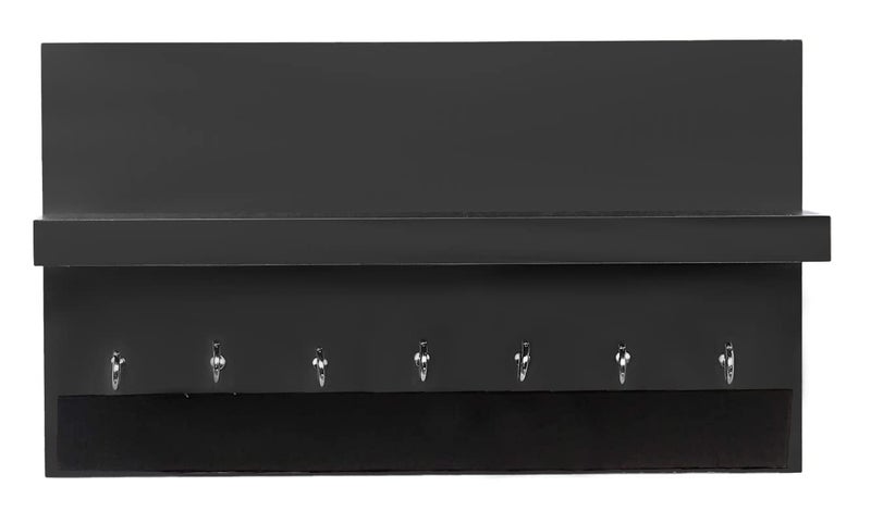 DIME حامل مفاتيح مثبت على الحائط مع رف أنيق لتنظيم الرف (7 خطافات، أسود) - Image 3