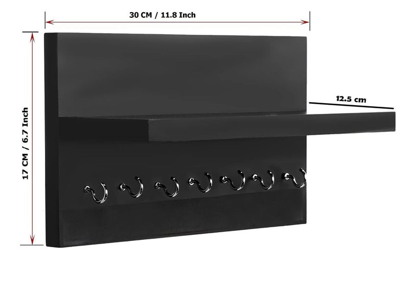DIME حامل مفاتيح مثبت على الحائط مع رف أنيق لتنظيم الرف (7 خطافات، أسود) - Image 5