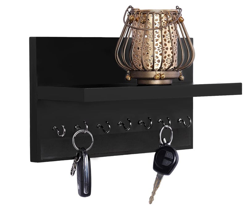 DIME حامل مفاتيح مثبت على الحائط مع رف أنيق لتنظيم الرف (7 خطافات، أسود) - Image 1