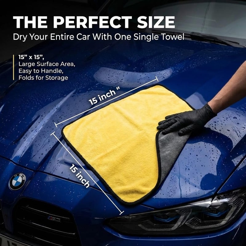 Miraclean منشفة ميكروفايبر للسيارات - 15.7" × 15.7" بوصة، مجموعة مناشف تجفيف احترافية عالية الامتصاص لأداء تنظيف وتجفيف ممتاز - منشفة تجفيف السيارات والمطبخ - عبوة من 3 - Image 5