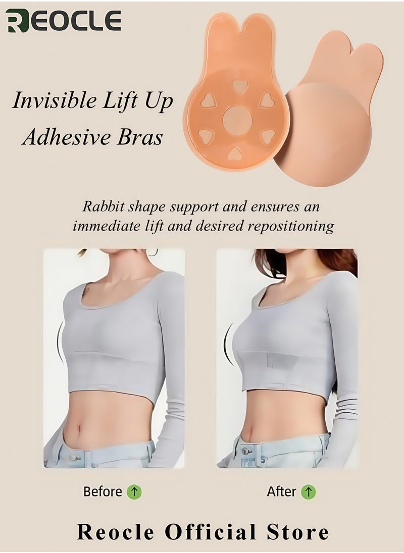 REOCLE - 5PCS Women's Adhesive Bras Strapless Backless Bra Invisible Lift Up Adhesive Cover Bra Comfortable & Reusable Silicone Rabbit Ear Bras for Strapless Backless Evening Dresses & Prom Dresses & Bridal Dress - Image 1