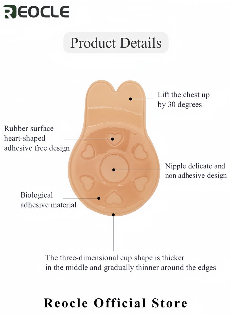 REOCLE - 5PCS Women's Adhesive Bras Strapless Backless Bra Invisible Lift Up Adhesive Cover Bra Comfortable & Reusable Silicone Rabbit Ear Bras for Strapless Backless Evening Dresses & Prom Dresses & Bridal Dress - Image 1