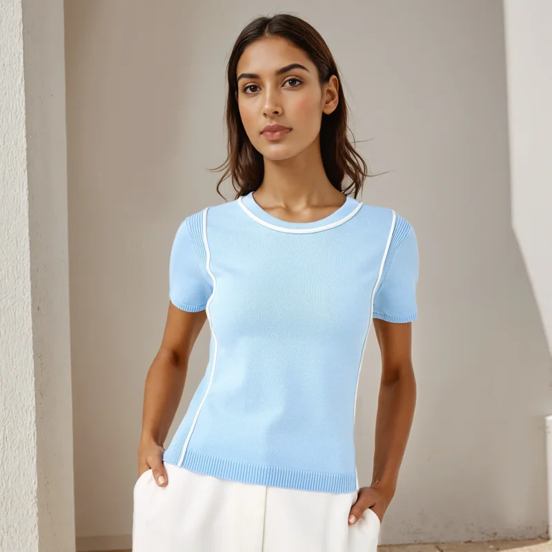 Iconic Ribbed T-shirt with Contrast Piping