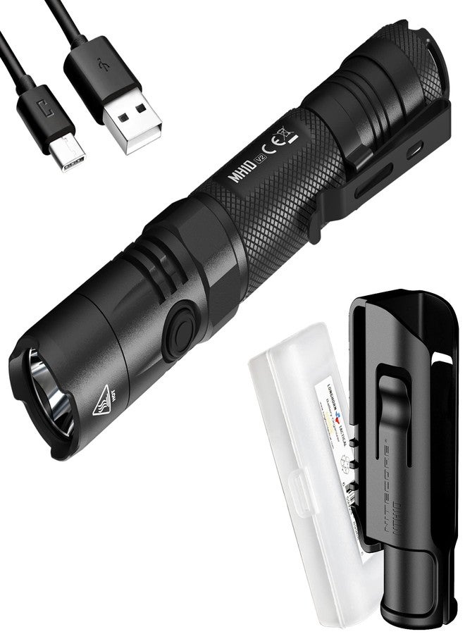 نايت كور مصباح يدوي قابل لإعادة الشحن Nitecore MH10 v2، بقوة 1200 لومن، مزود بمنفذ USB-C للشحن السريع وزر جانبي، صغير الحجم ومناسب للحمل اليومي في الجيب، مع منظم LumenTac. - Image 1
