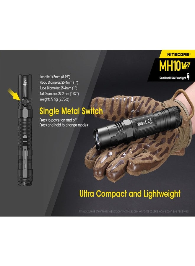 نايت كور مصباح يدوي قابل لإعادة الشحن Nitecore MH10 v2، بقوة 1200 لومن، مزود بمنفذ USB-C للشحن السريع وزر جانبي، صغير الحجم ومناسب للحمل اليومي في الجيب، مع منظم LumenTac. - Image 5