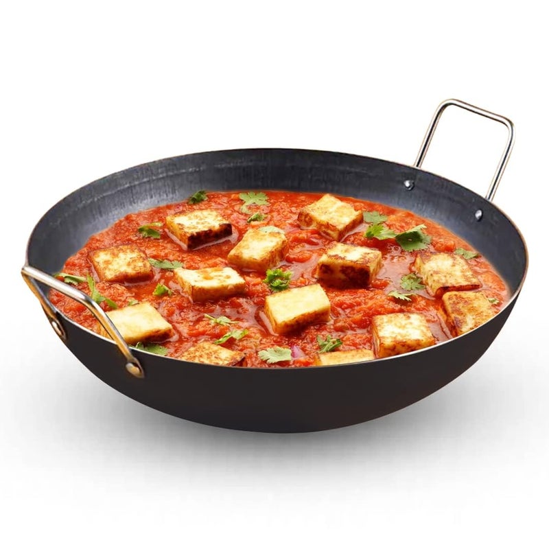 The Indus Valley The Indus Valley PreSeasoned Iron Kadai with Strong Handles Small 207 cm81 inch 14Ltr 064kg Induction Friendly PreSeasoned Iron Kadhai 100 Pure ToxinFree No Chemical Coating Black  - Image 1