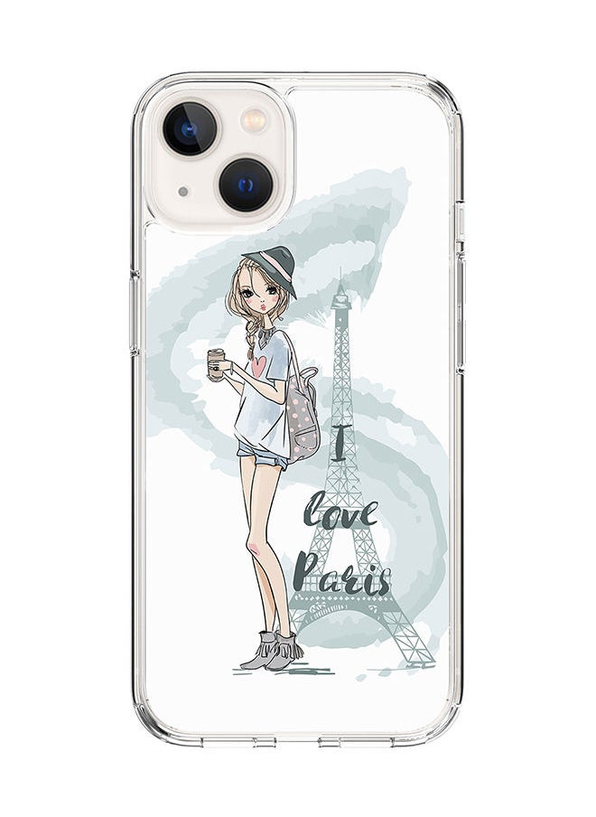 Stylizedd - Classic Clear Case for Apple iPhone 14 Hybrid Soft Case Flexible Edges Anti Drop TPU PC Gel Thin Transparent Cover [ Designed for Apple iPhone 14 ] - I Love Paris Full Print - Image 1