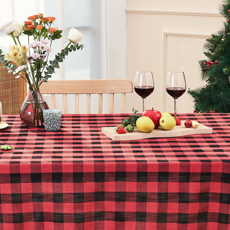 Midsummer Breeze Buffalo plaid tablecloth-cotton cotton gingham table cloth for rotegn reaterhouse decore عيد الميلاد ديكور عطلة (مستطيل/مستطيل 55x120 الأحمر والأسود) - Image 2