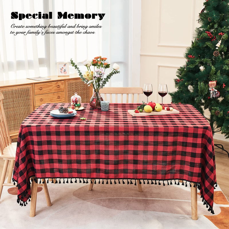 Midsummer Breeze Buffalo plaid tablecloth-cotton cotton gingham table cloth for rotegn reaterhouse decore عيد الميلاد ديكور عطلة (مستطيل/مستطيل 55x120 الأحمر والأسود) - Image 4