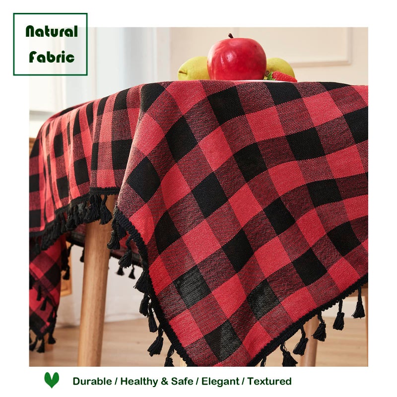 Midsummer Breeze Buffalo plaid tablecloth-cotton cotton gingham table cloth for rotegn reaterhouse decore عيد الميلاد ديكور عطلة (مستطيل/مستطيل 55x120 الأحمر والأسود) - Image 5