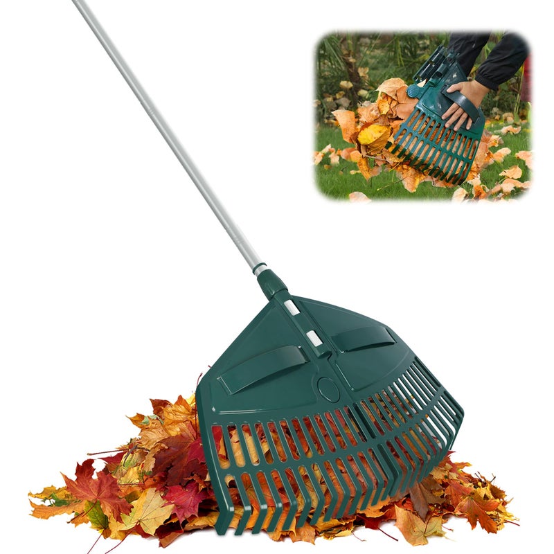 ORIENTOOLS 69" Adjustable Leaf Rake with 5-Section Handle, 26-Tine Durable Plastic Head, Dual-Use Design Converts to Leaf Scoops, Lightweight Yard Rake for Lawns, Grass, Shrubs & Garden Cleanup - Image 1