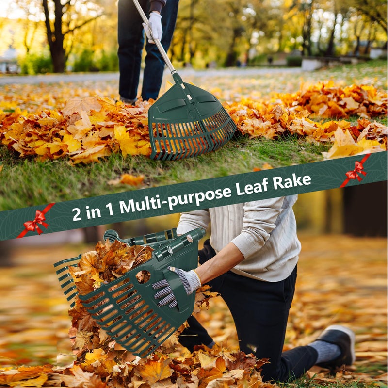 ORIENTOOLS 69" Adjustable Leaf Rake with 5-Section Handle, 26-Tine Durable Plastic Head, Dual-Use Design Converts to Leaf Scoops, Lightweight Yard Rake for Lawns, Grass, Shrubs & Garden Cleanup - Image 3