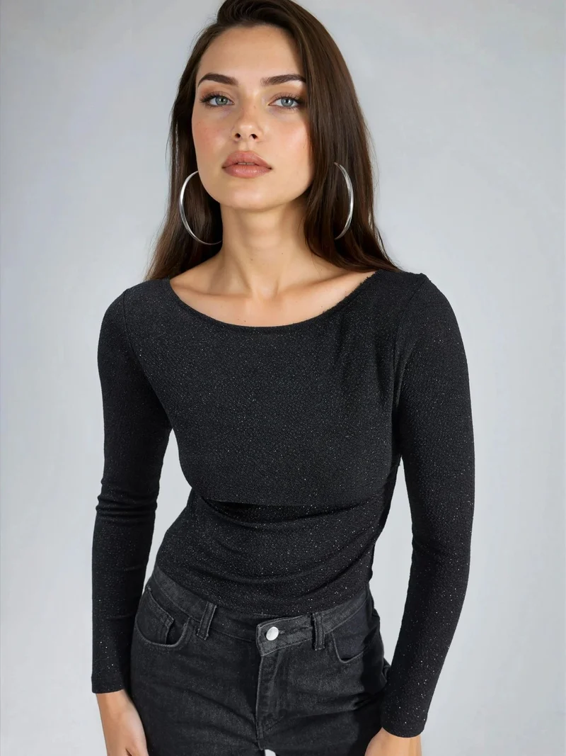 Busem BUSEM Shiny Boat Neck Cropped Blouse