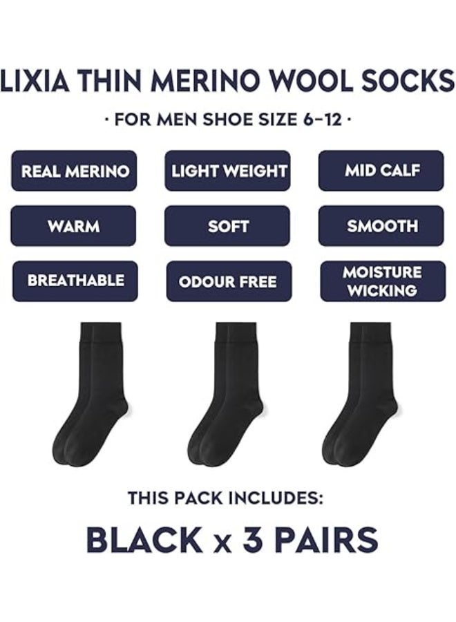 Men's Thin Merino Wool Socks, Cozy Casual Winter Warm Breathable Mid-calf Dress Socks 3/6 Pairs Pack - Image 2