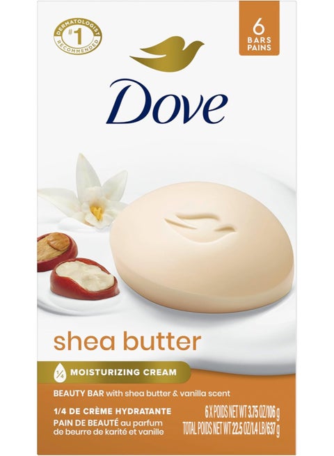 صابون دوف للعناية بالبشرة بزبدة الشيا، عبوة تحتوي على 6 قطع  (106 غرام لكل قطعة)