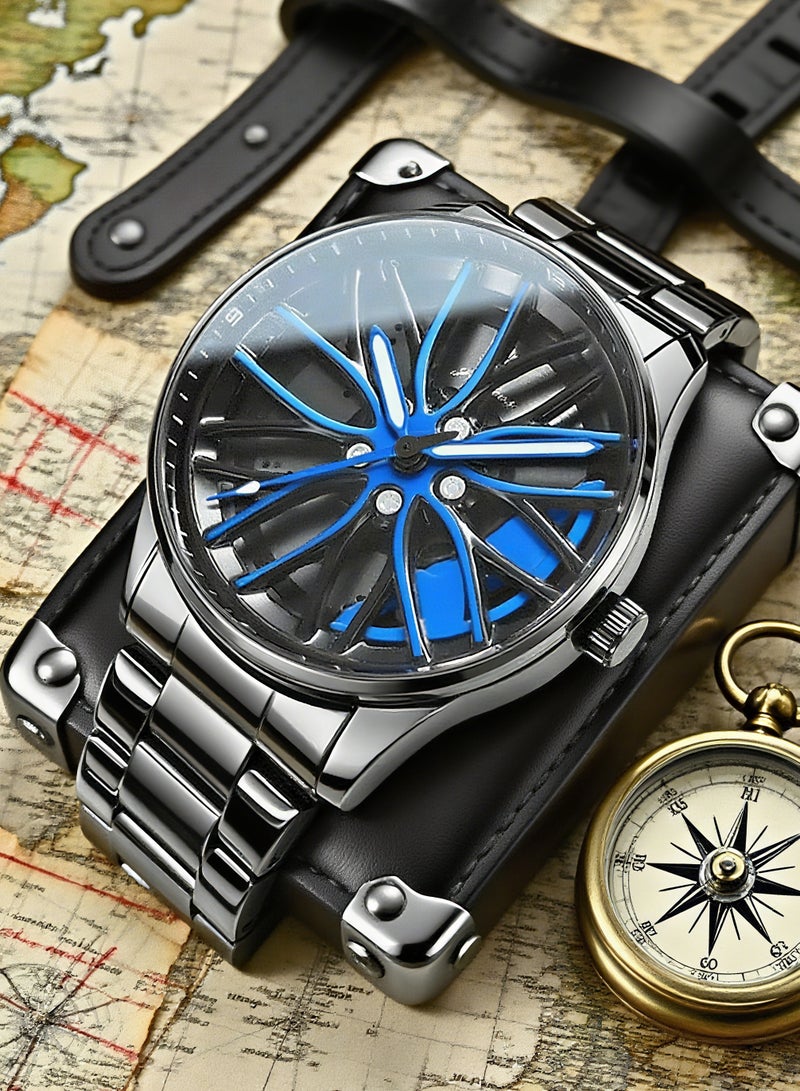 GOHUOS Men's Casual New Wheels Rolling Creative Fashion Waterproof Stainless Steel Band Quartz Watches Car Watches Gifts for Men  - 42mm - Image 1