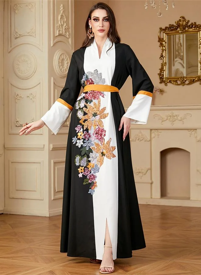 Take Two Women Floral Embroidered Belted Jalabiya