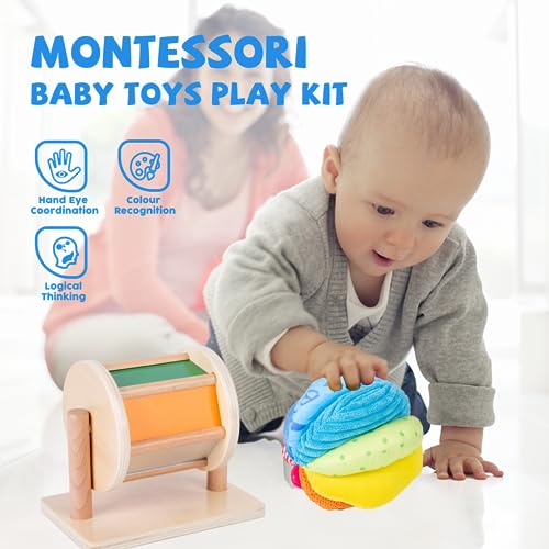Adena Montessori Montessori Baby Toys Play Kit Montessori Mirror Peekaboo Knob Puzzle, Medium Spinning Drum and Rainbow Fabric Ball Kit Toys for6-12Months Toddlers (Play Kit 3) - Image 3