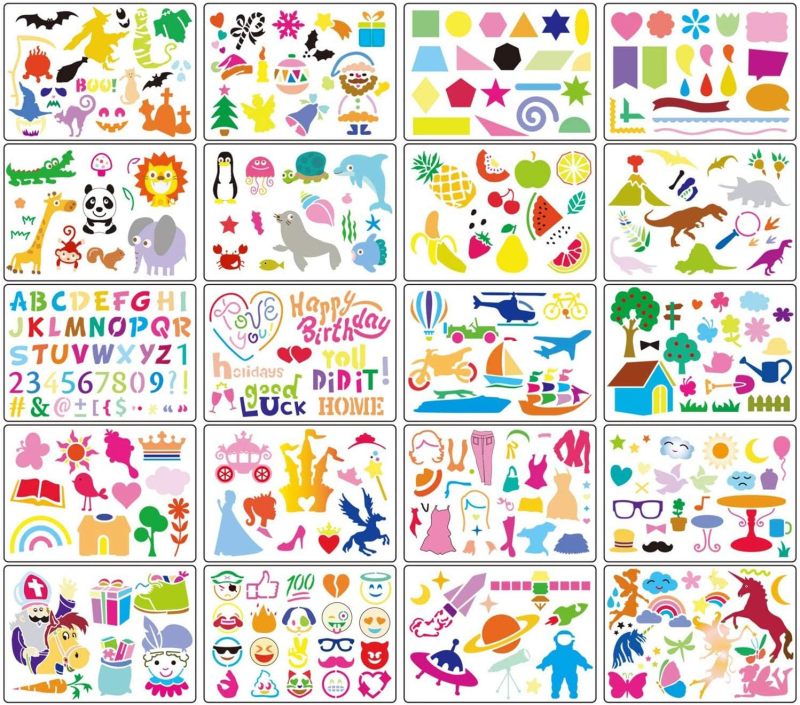 Drawing Stencils: 20 Pieces 0.5mm Washable Reusable PP Plastic - 300+ Themed Patterns Kids Drawing Tool for Home Classroom Kindergarten Daycare Holiday Birthday Gifts - Image 2