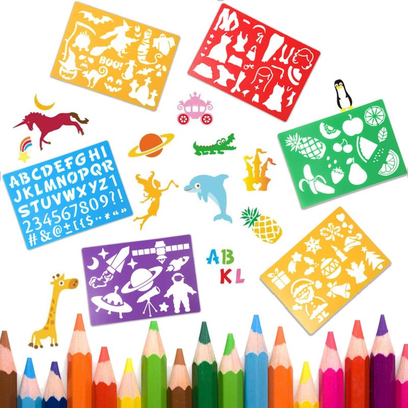 Drawing Stencils: 20 Pieces 0.5mm Washable Reusable PP Plastic - 300+ Themed Patterns Kids Drawing Tool for Home Classroom Kindergarten Daycare Holiday Birthday Gifts - Image 3