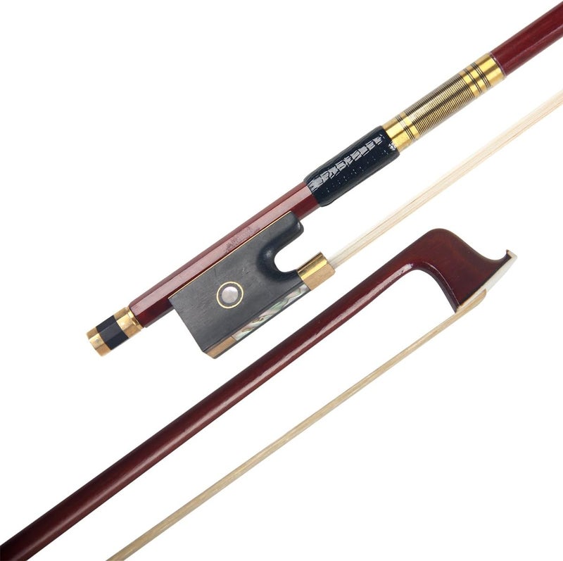 Kmise Violin Bow 4 / 4 Fiddle Pernambuco Round Stick Ebony Frog Horse Hair with Metal Heelplate for Beginner Practice - Image 5