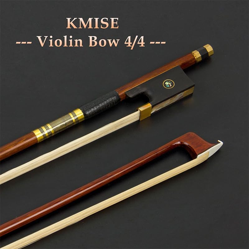 Kmise Violin Bow 4 / 4 Fiddle Pernambuco Round Stick Ebony Frog Horse Hair with Metal Heelplate for Beginner Practice - Image 2
