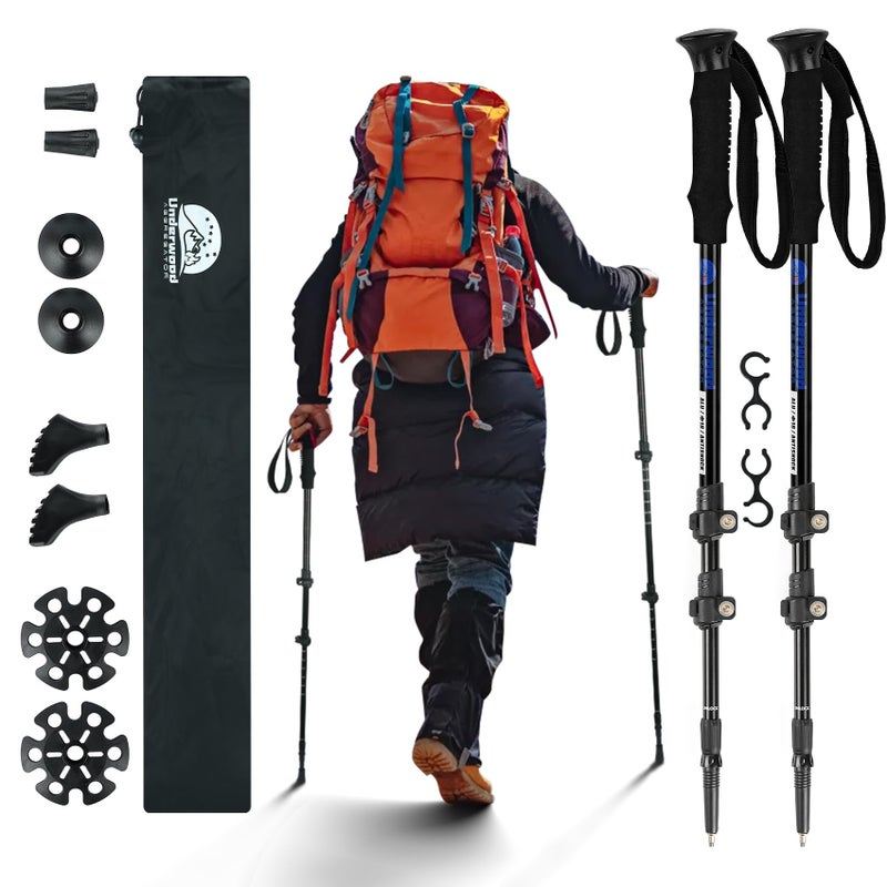 Underwood Aggregator Collapsible Trekking Poles for Hiking 2 Pack - Adjustable Aluminum Hiking Poles, Lightweight Nordic Walking Sticks for Women, Men, Seniors, Kids, Hiking Sticks for Backpacking by Underwood Aggregator - Image 1
